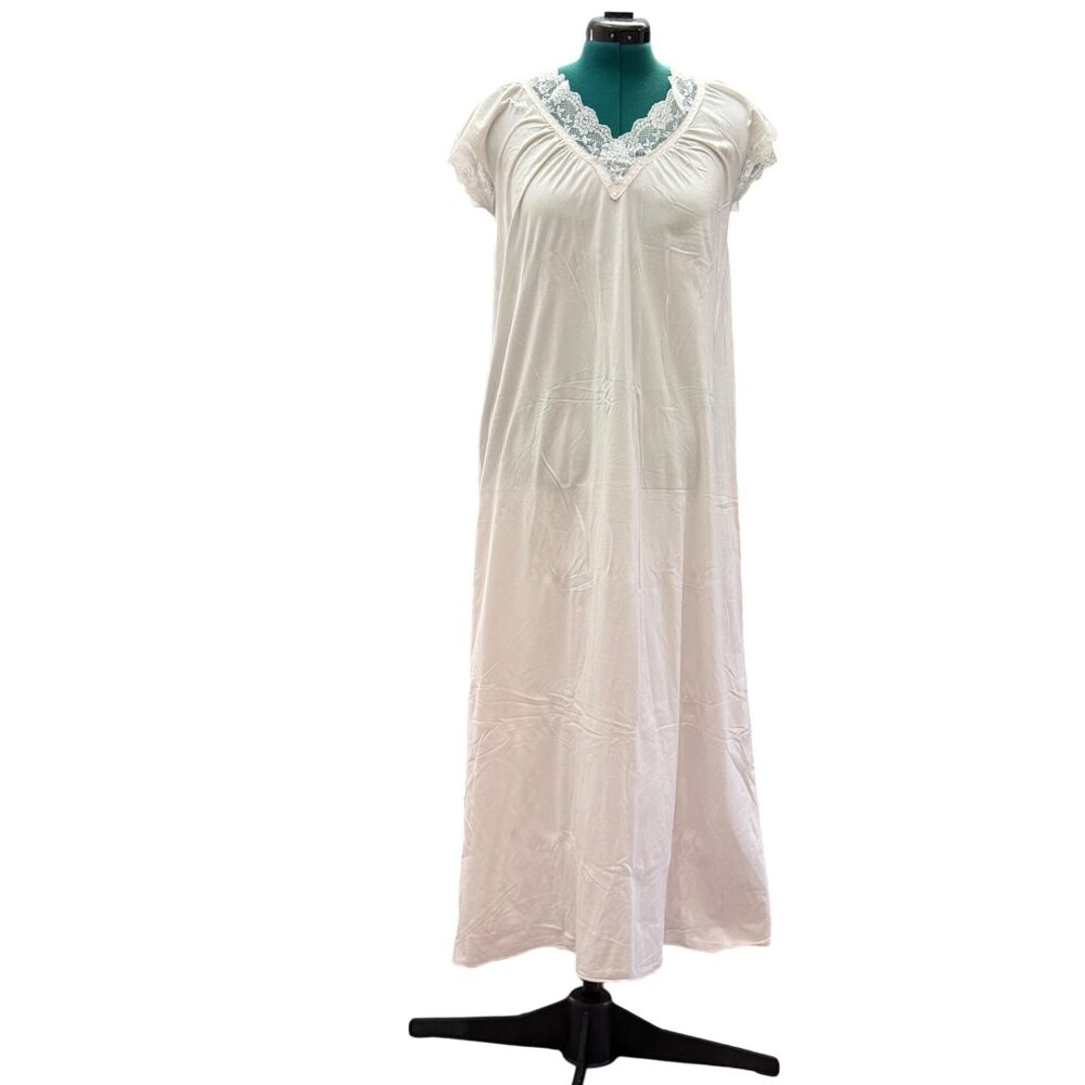 Vintage Lady Cameo Dallas Long White Nightgown With Lace Trim Size M